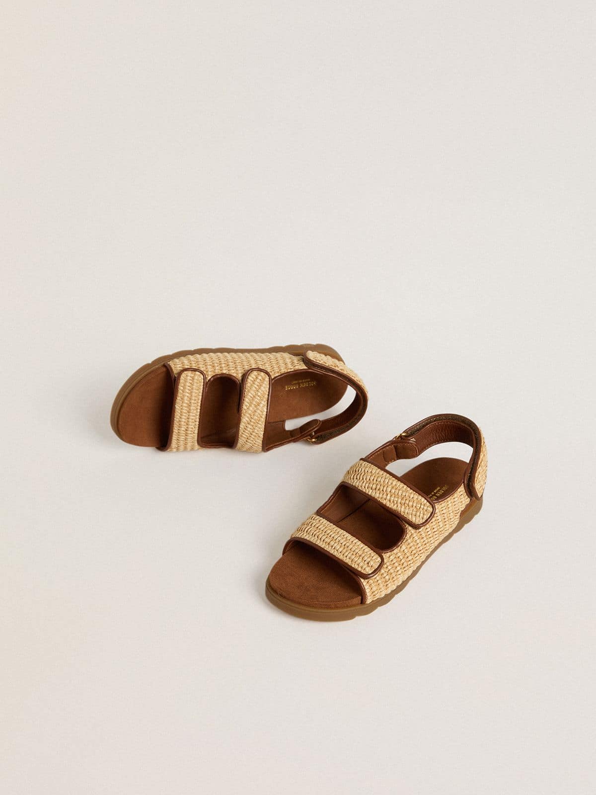 Golden Goose Noa Young sandals in beige raffia and brown leather