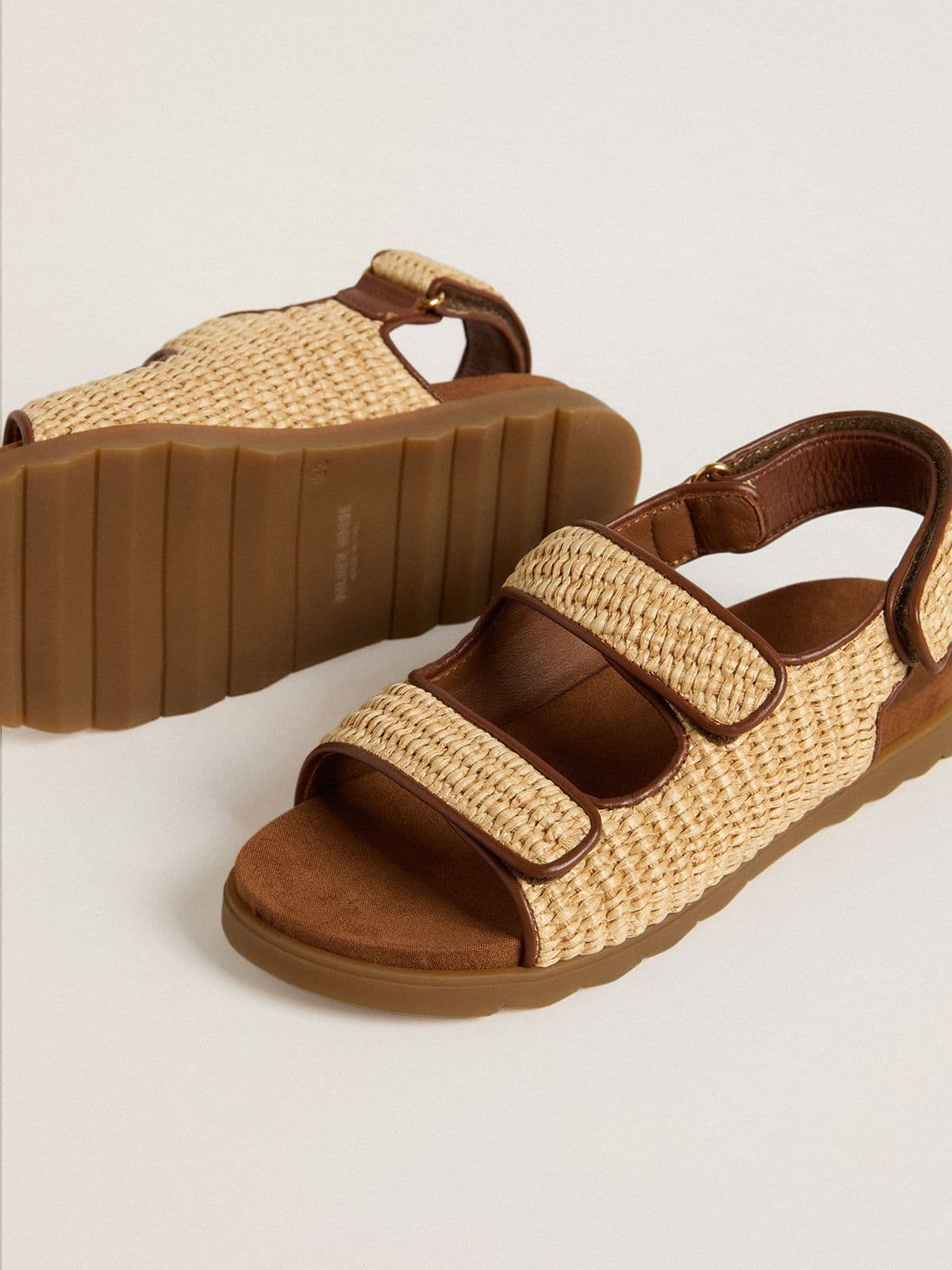 Golden Goose Noa Young sandals in beige raffia and brown leather