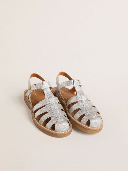 Golden Goose Maxime Young sandals in silver micro-glitter