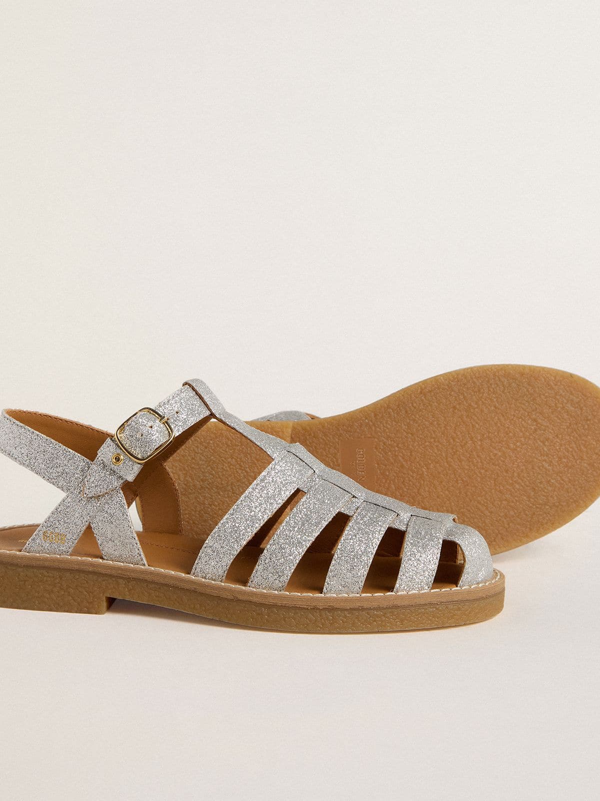 Golden Goose Maxime Young sandals in silver micro-glitter