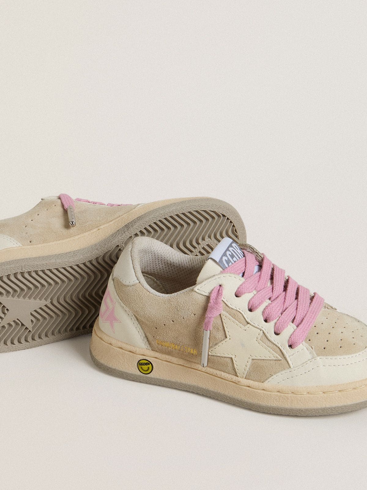 Golden Goose Junior Ball Star in pearl suede with leather star and heel tab
