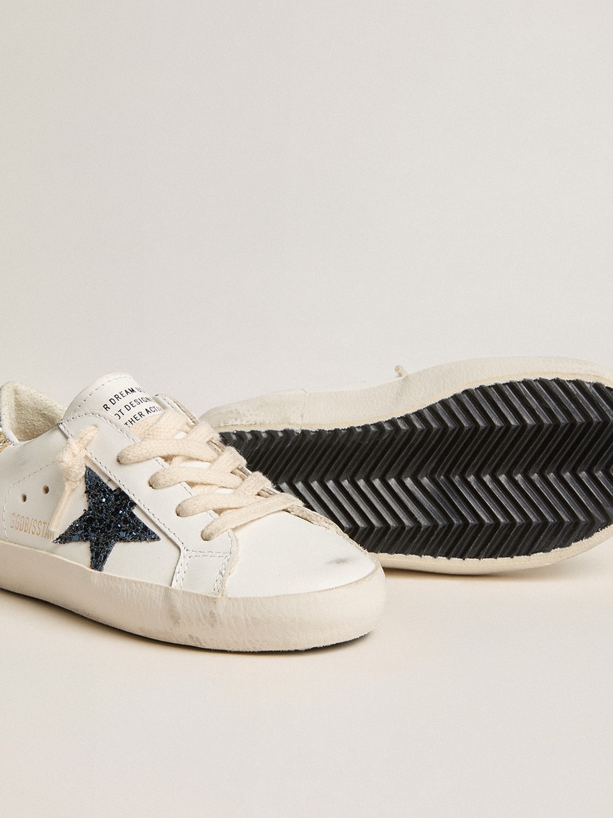 Golden Goose Junior Super-Star in leather with glitter star and heel tab