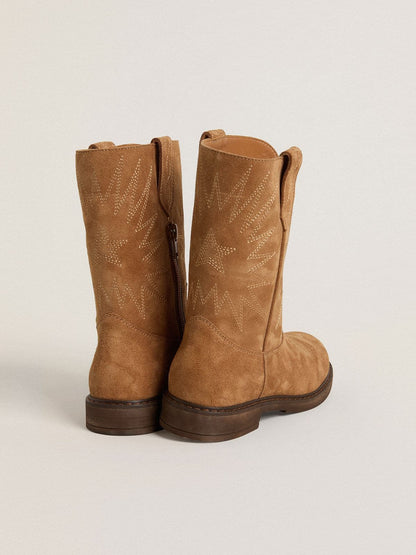 Golden Goose Wish Young boots in camel suede with star embroidery