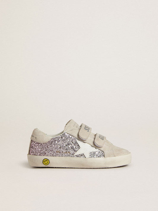 Golden Goose Junior Old School in silver and pink glitter with white leather star