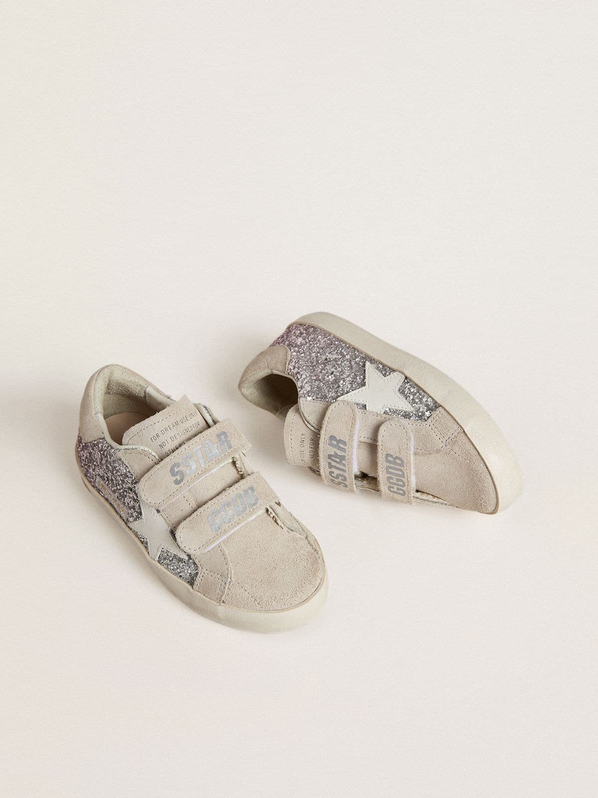 Golden Goose Junior Old School in silver and pink glitter with white leather star