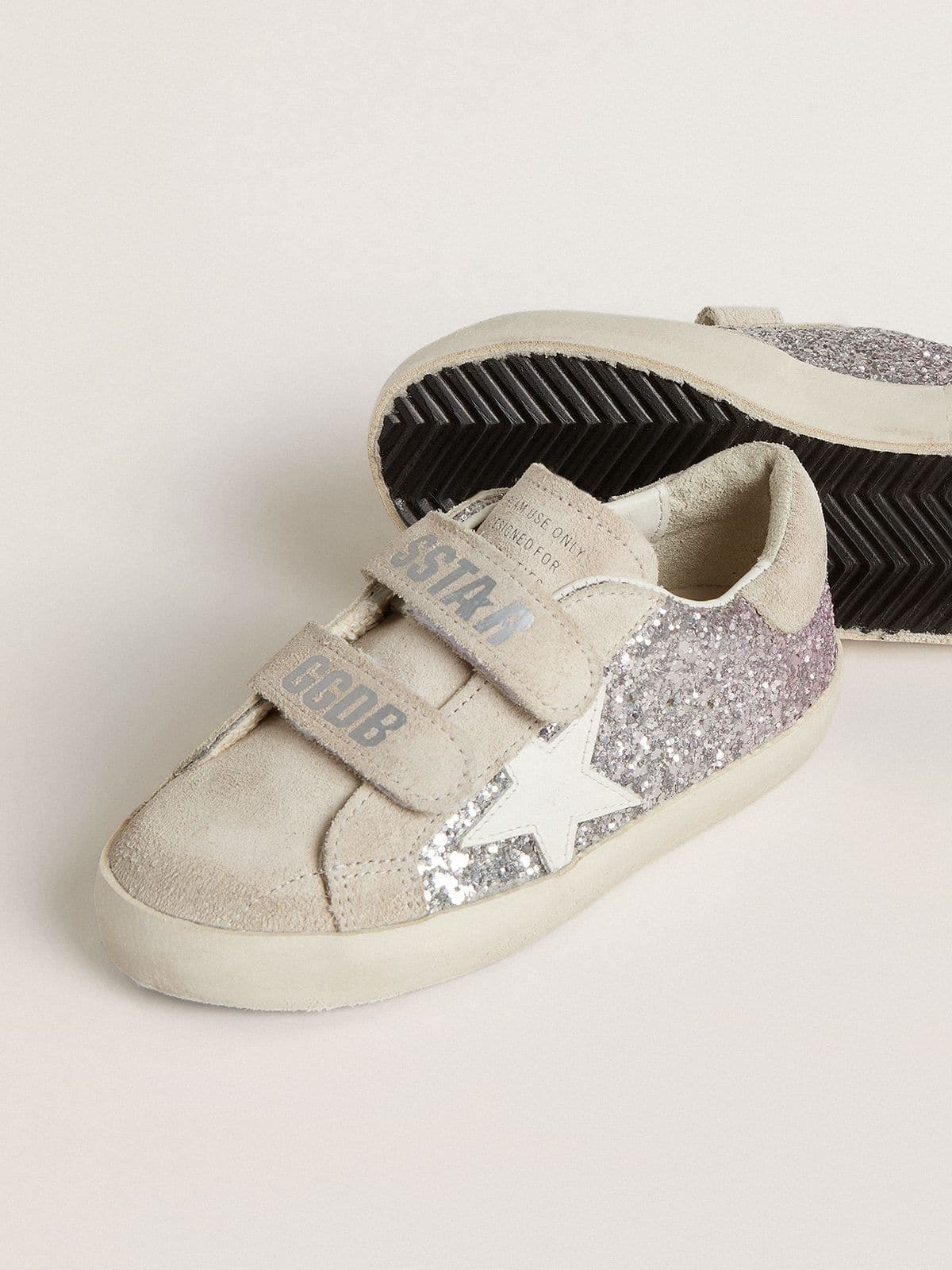 Golden Goose Junior Old School in silver and pink glitter with white leather star