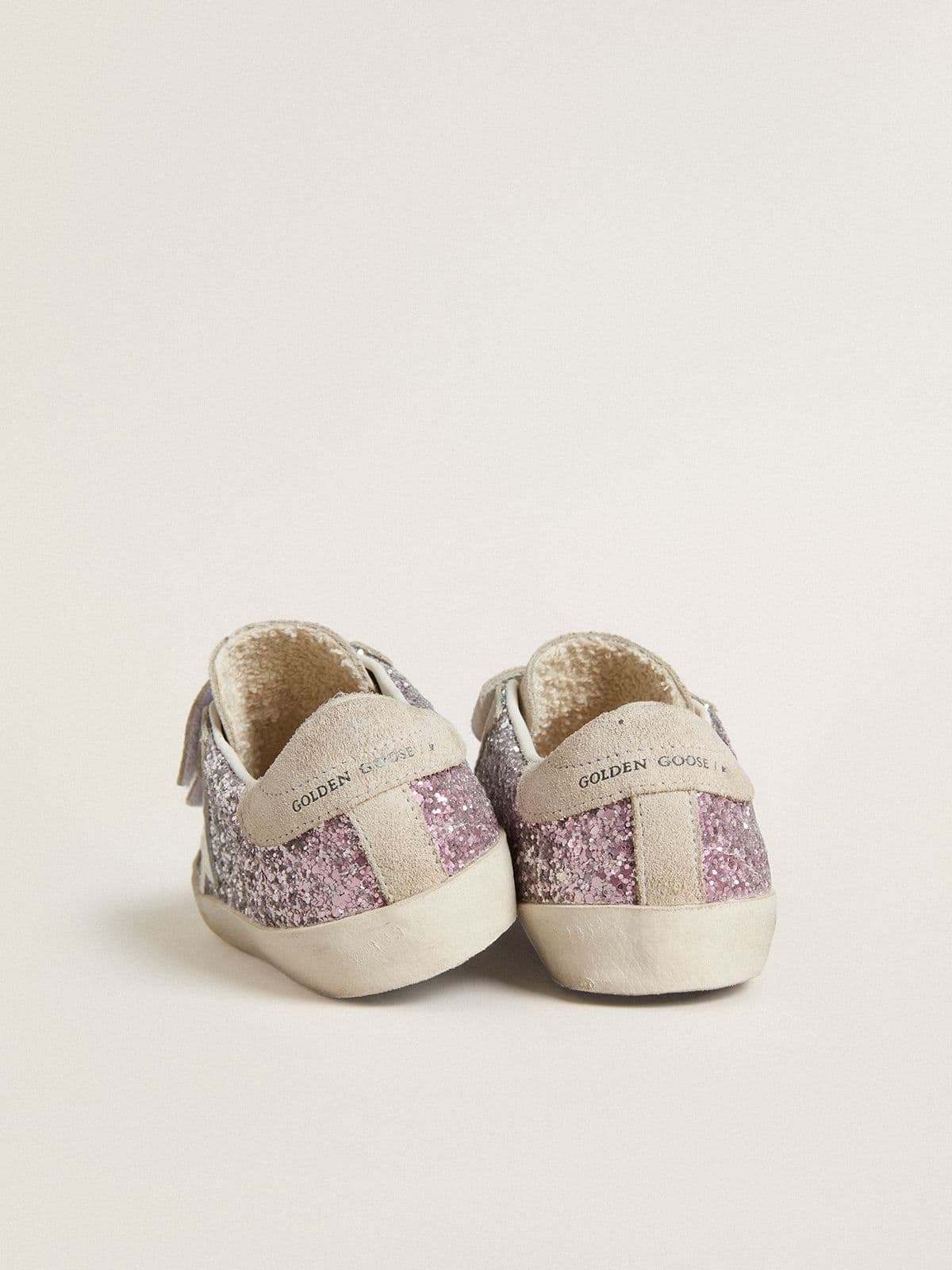 Golden Goose Junior Old School in silver and pink glitter with white leather star