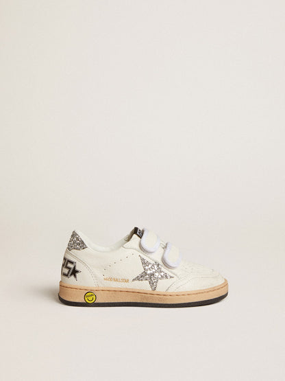 Golden Goose Ball Star Junior in nappa with silver glitter star and heel tab
