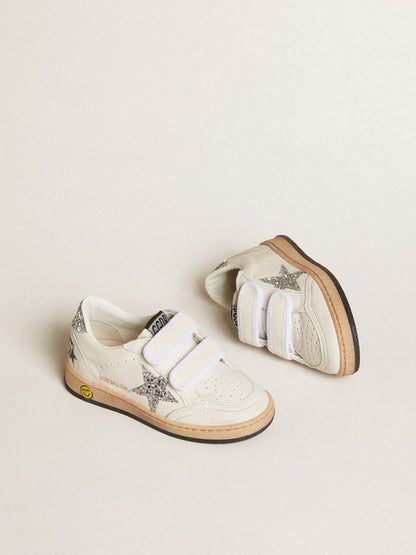 Golden Goose Ball Star Junior in nappa with silver glitter star and heel tab