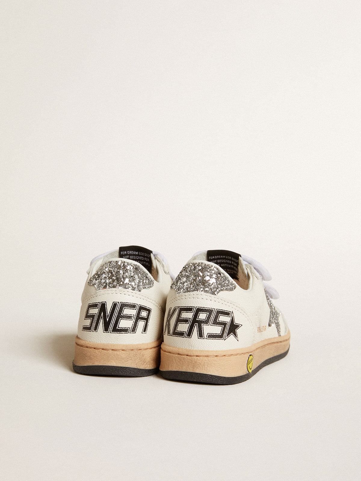 Golden Goose Ball Star Junior in nappa with silver glitter star and heel tab