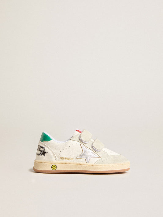 Golden Goose Junior Ball Star with silver star and green suede heel tab