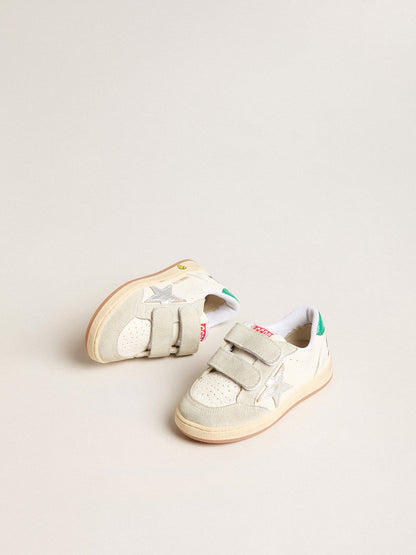 Golden Goose Junior Ball Star with silver star and green suede heel tab