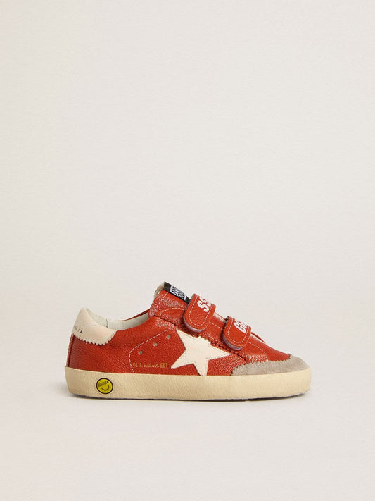 Golden Goose Junior Old School in orange nappa with white star and cream-colored leather heel tab