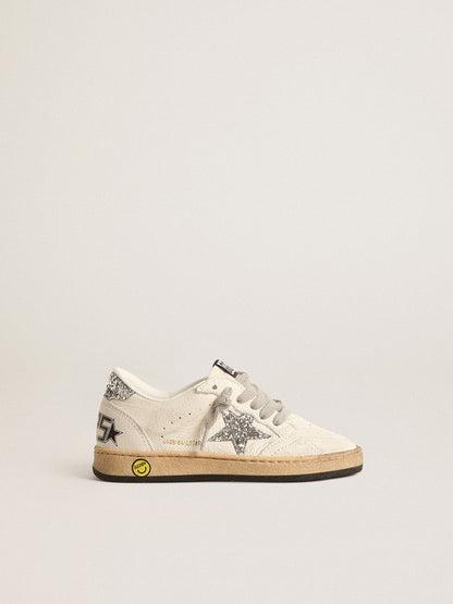 Golden Goose Ball Star Junior in nappa with silver glitter star and heel tab