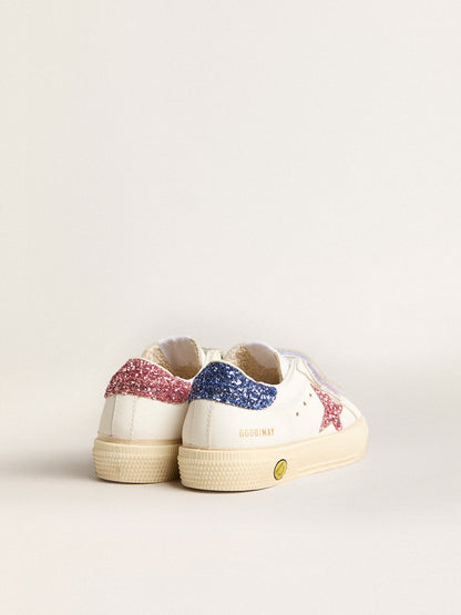 Golden Goose Junior May School in leather with glitter star and heel tab