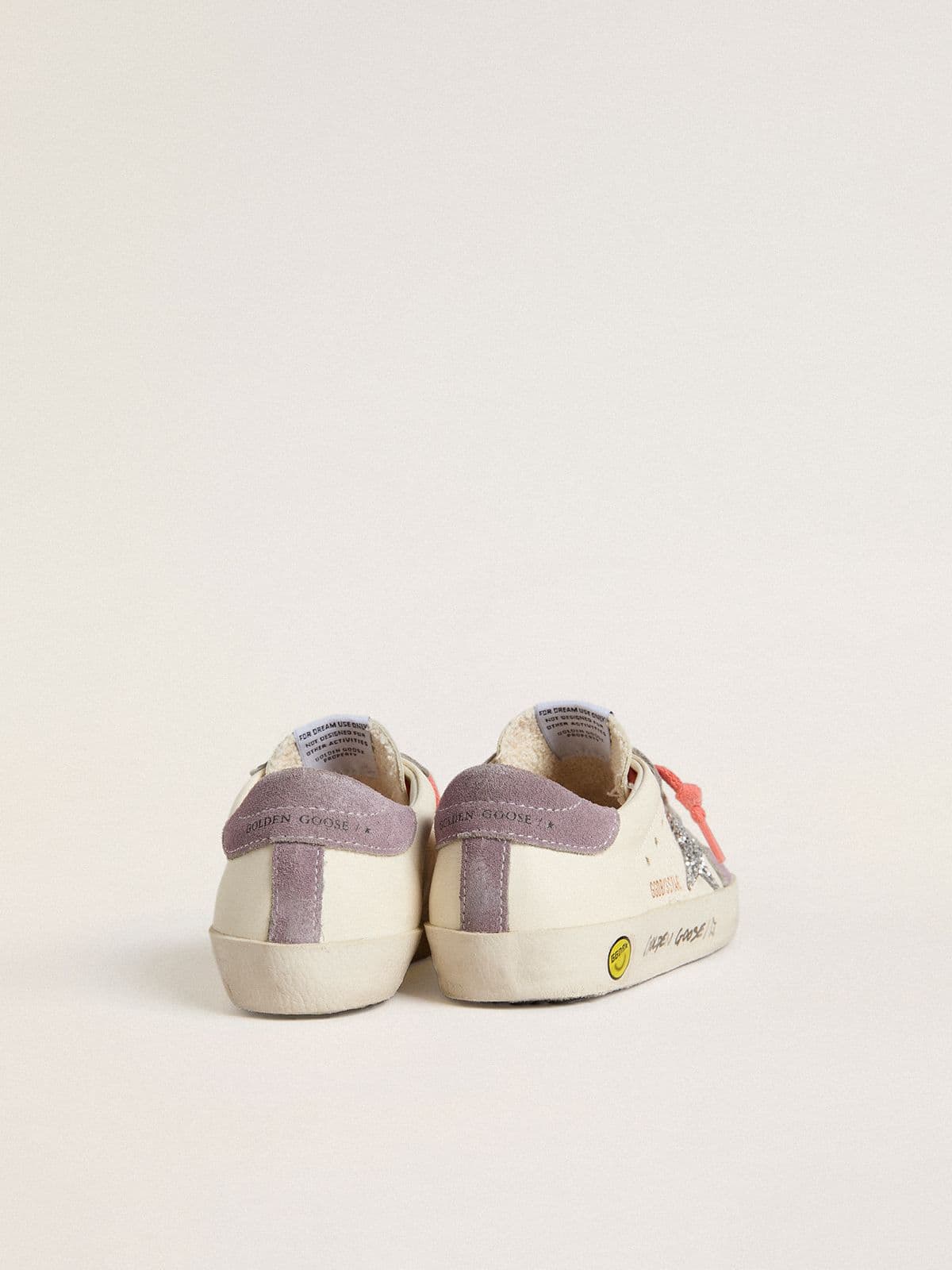 Golden Goose Junior Super-Star with silver glitter star and lilac suede inserts