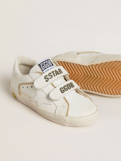 Golden Goose Junior Old School in white leather with gold details