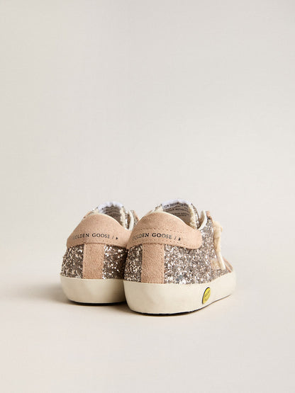 Golden Goose Junior Super-Star in glitter with suede star and heel tab