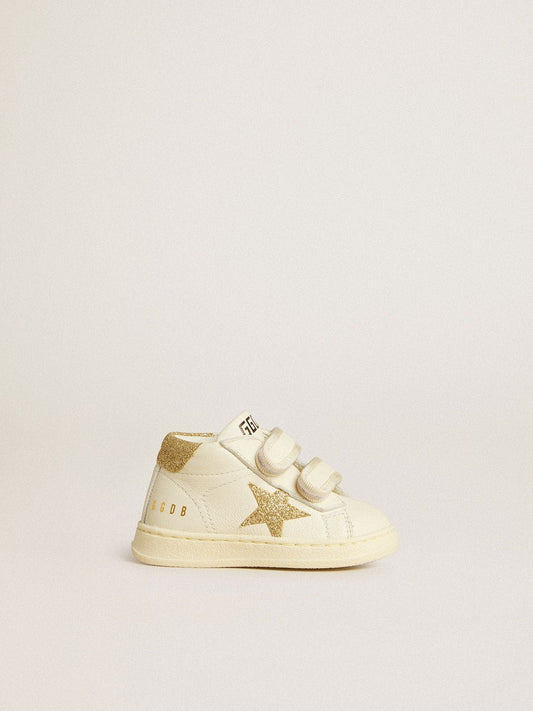 Golden Goose June Junior in white nappa leather with gold glitter star and heel tab