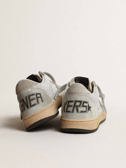Golden Goose Ball Star Young in glitter with ice-gray suede inserts