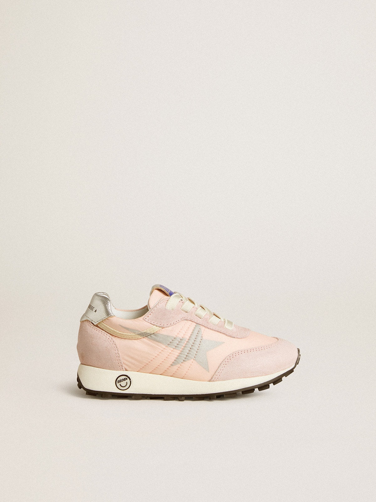 Golden Goose Marathon Young in pink nylon with printed star and leather heel tab