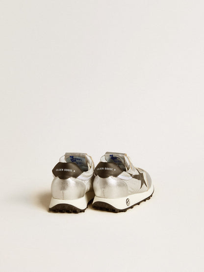 Golden Goose Marathon Young in silver nylon with black star and leather heel tab