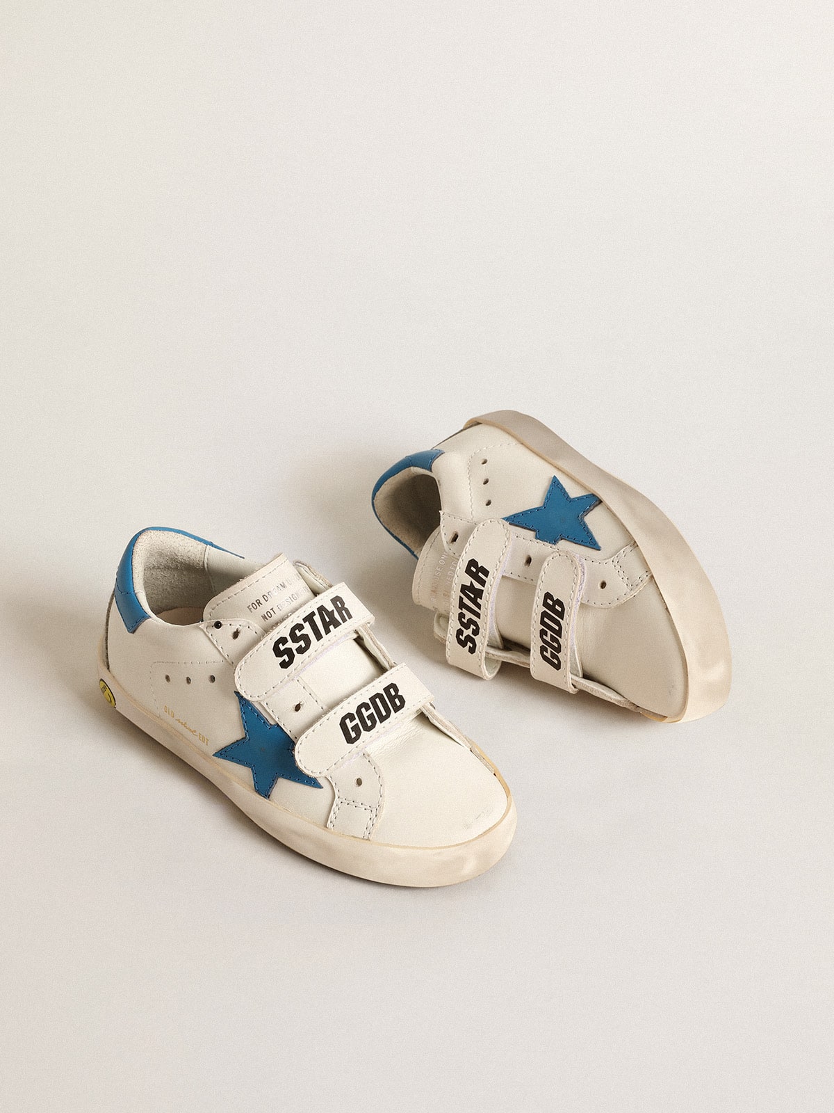 Golden Goose Young Old School in leather with light blue star and heel tab