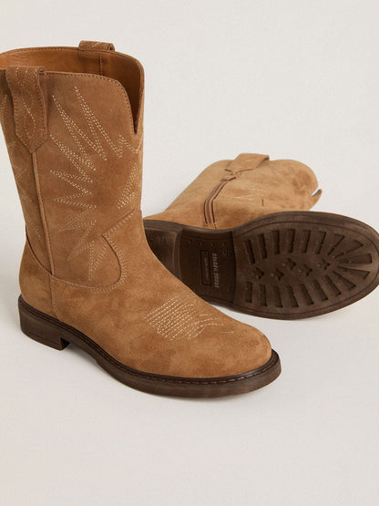 Golden Goose Wish Junior boots in camel suede with star embroidery