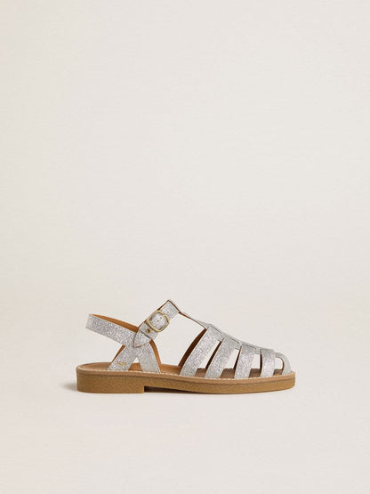 Golden Goose Maxime Junior sandals in silver micro-glitter