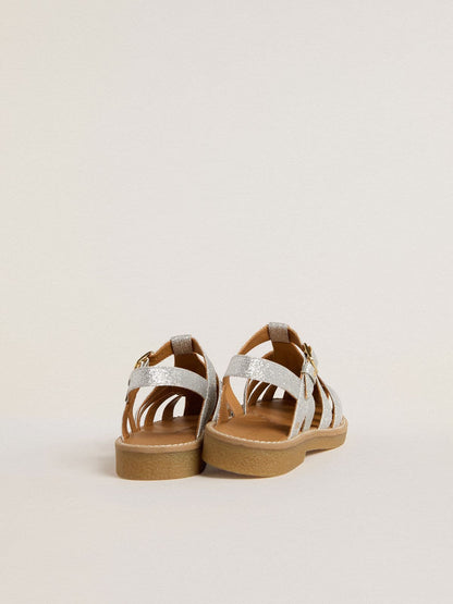 Golden Goose Maxime Junior sandals in silver micro-glitter