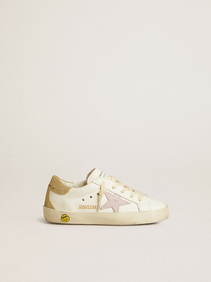 Golden Goose Super-Star Young with lilac leather star and glitter heel tab