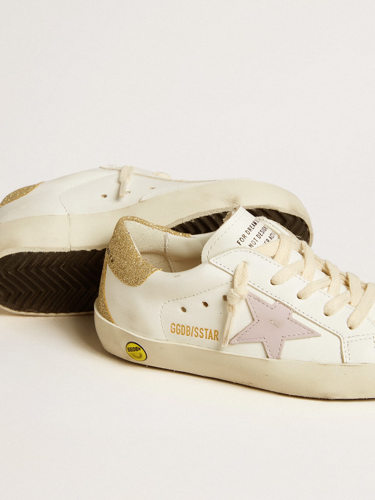 Golden Goose Super-Star Young with lilac leather star and glitter heel tab