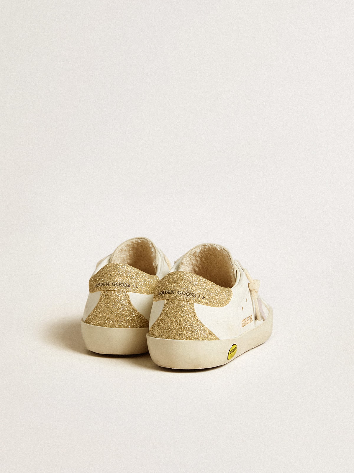 Golden Goose Super-Star Young with lilac leather star and glitter heel tab