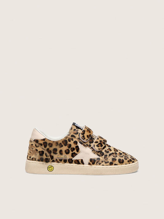 Golden Goose Young Ball Star in leopard-print pony skin with pink leather star and heel tab