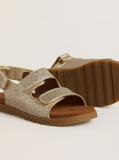 Golden Goose Noa Junior sandals in micro-glitter and platinum leather