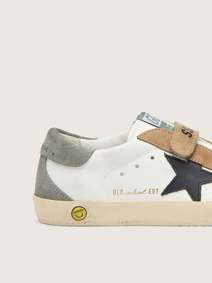 Golden Goose Young Old School with black leather star and beige and green suede inserts