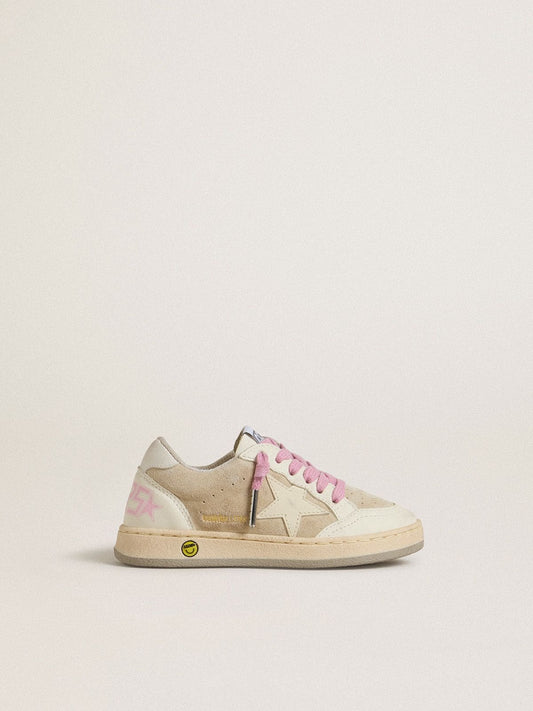 Golden Goose Young Ball Star in pearl suede with leather star and heel tab