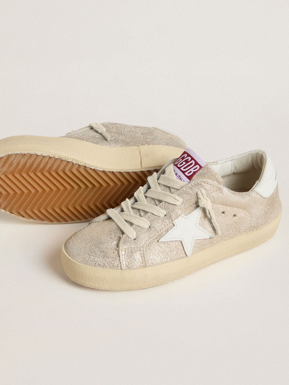 Golden Goose Young Super-Star in sand-colored laminated-effect suede with white leather star