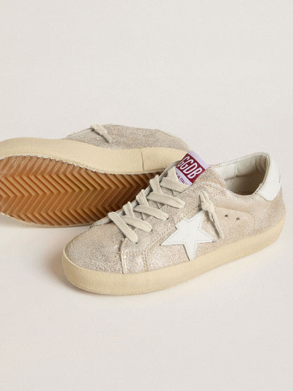 Golden Goose Young Super-Star in sand-colored laminated-effect suede with white leather star