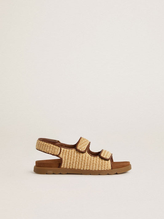 Golden Goose Noa Junior sandals in beige raffia and brown leather