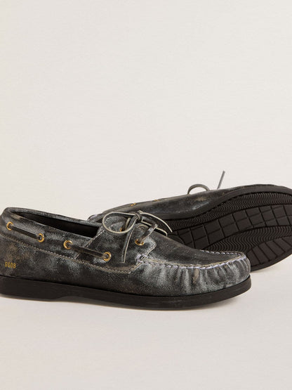 Golden Goose Young Cruise loafer in black distressed leather