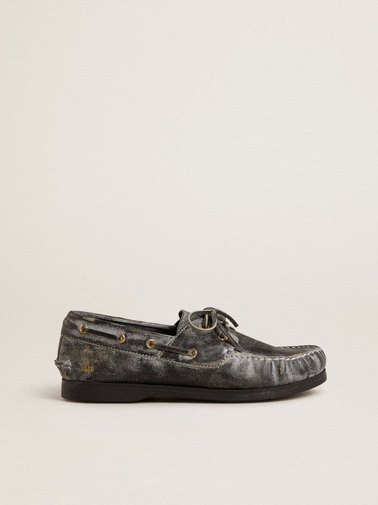 Golden Goose Cruise Teen loafer in distressed-effect black leather