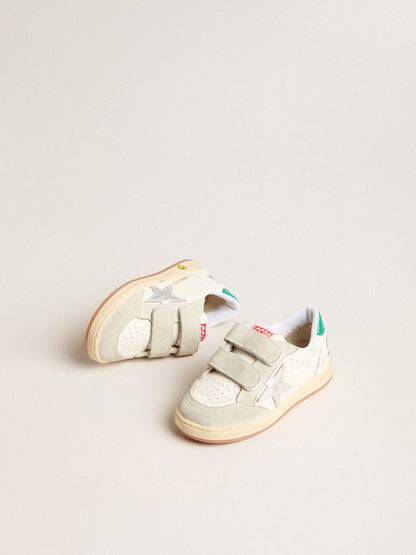 Golden Goose Young Ball Star with silver star and green suede heel tab