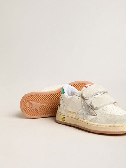 Golden Goose Young Ball Star with silver star and green suede heel tab