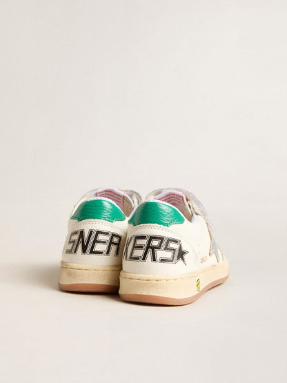 Golden Goose Young Ball Star with silver star and green suede heel tab