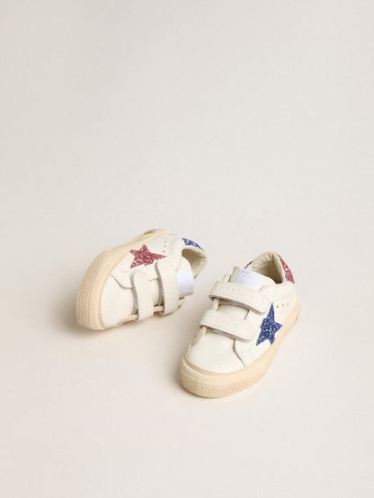 Golden Goose Young May School in leather with glitter star and heel tab