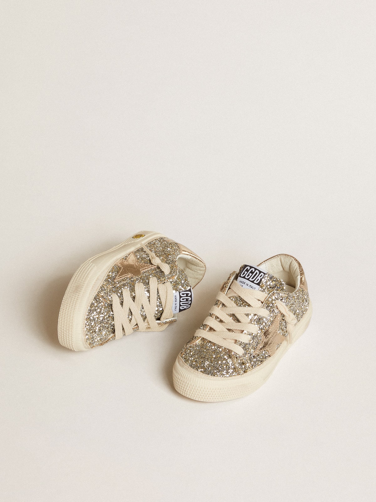 Golden Goose May Young in platinum glitter with metallic leather star and heel tab