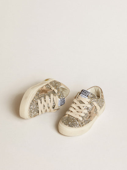 Golden Goose May Young in platinum glitter with metallic leather star and heel tab