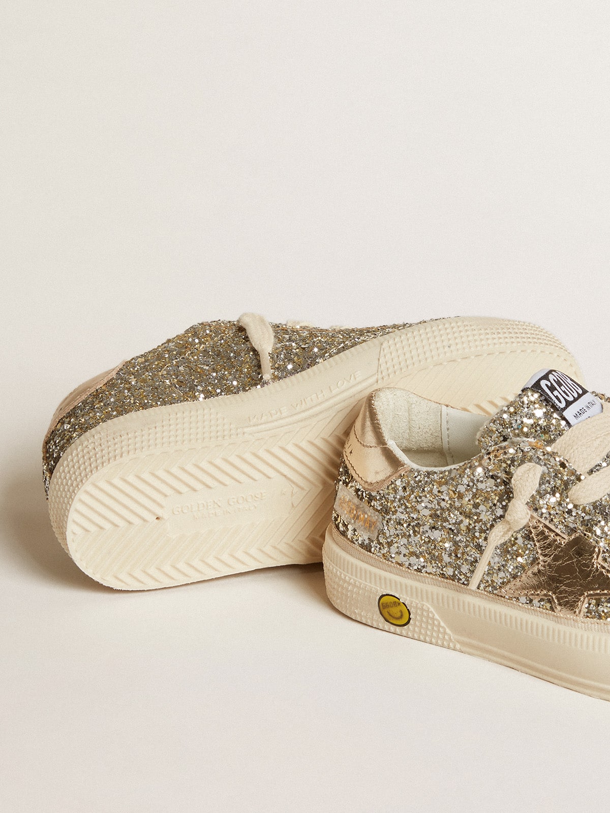 Golden Goose May Young in platinum glitter with metallic leather star and heel tab