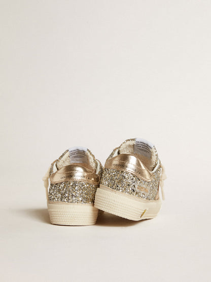 Golden Goose May Young in platinum glitter with metallic leather star and heel tab